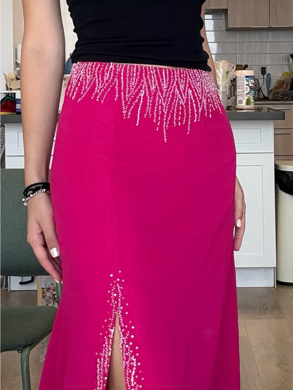 Beaded Fuchsia Maxi Skirt with Front Slit